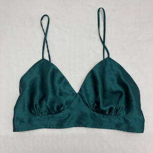 Vintage La Vie En Rose emerald green silky bralette spaghetti straps Size Small